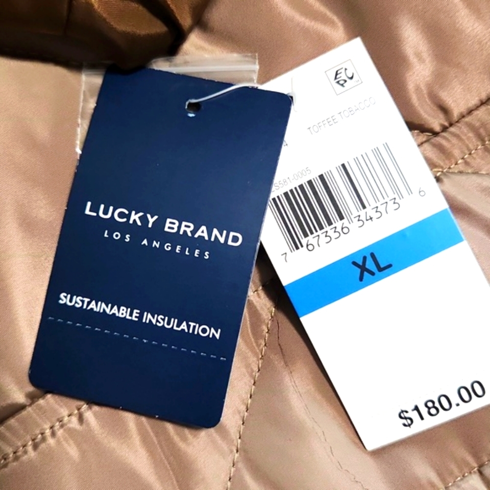 NWT! Lucky Brand Quilted Faux Fur Toffee Tobacco XL - Picture 4 of 15